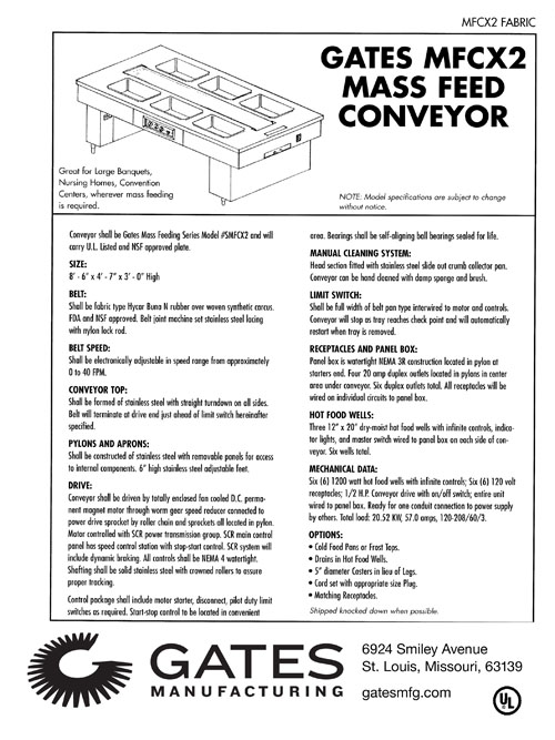 Gates MFCX2 Fabric Mass Feed Conveyor