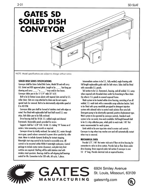 Gates Slat Soiled Dish Conveyor